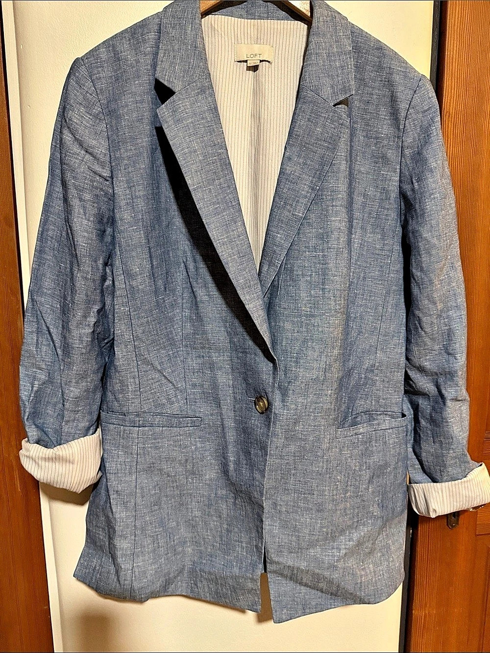 LOFT Blue & White Linen Blend Blazer Size 12